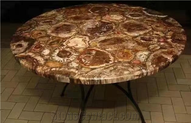 Petrified Wood Semiprecious Stone Round Table Tops