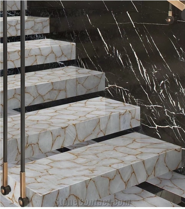 White Quartz Semiprecious Stone Stairs