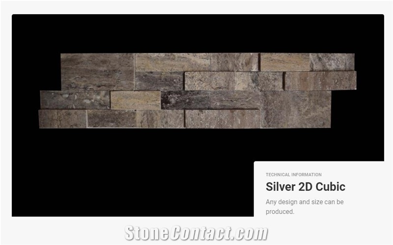 Silver Travertine 2D Cubic Ledger Wall Panel