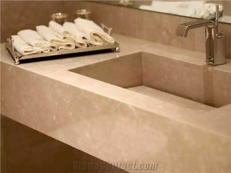 Turkish Botticino Marble-Hani Beige Marble Commercial Bath Counter,Sink