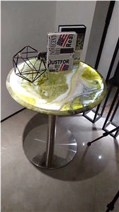 Ice Green Table Top Luminous Round Marble Cafe Table Tops