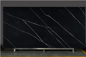 Big Artificial Quartz Slab Black White Grey Color