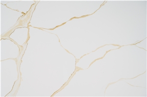 White Artificial Quartz Slab With Gold Golden Yellow Veins