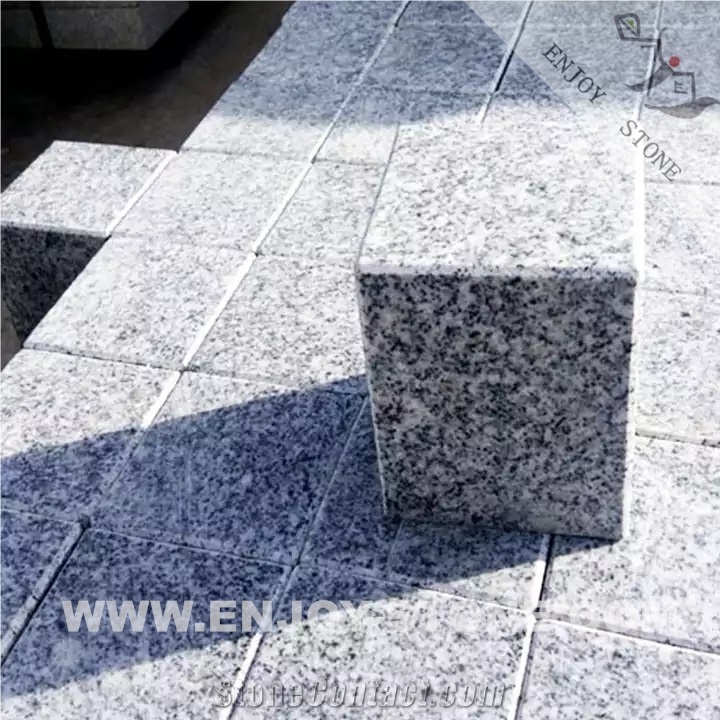 G603 Grey White Granite Cube Cobblestone For Paving Flamed