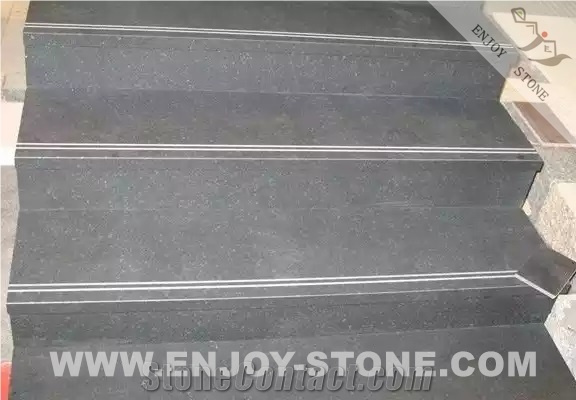 G684 Black Granite Stair Treads & Riser Flamed
