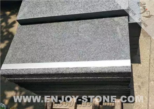 G684 Black Granite Stair Treads & Riser Flamed
