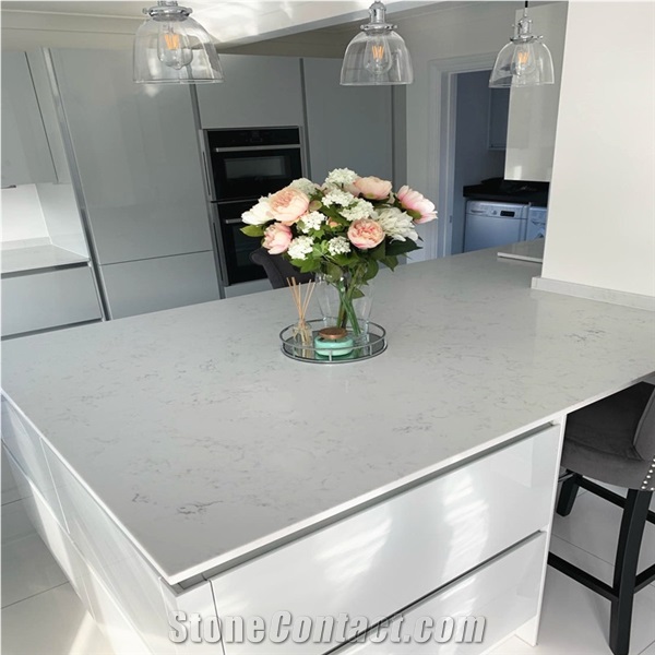 Carrara Calacatta Crystal White Quartz Kitchen Countertops