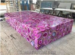 Pink Red Blue Green White Black Agate Semiprecious Stone Table Tops