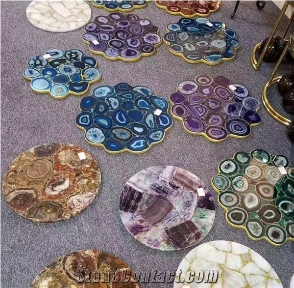 Pink Red Blue Green White Black Agate Semiprecious Stone Table Tops