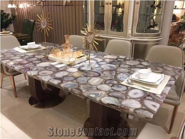 Pink Red Blue Green White Black Agate Semiprecious Stone Table Tops