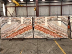 China Onyx Rainbow Bookmatched Slabs Polished