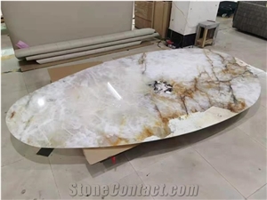 Crystal Quartzite Cafe Table Top Oval Luxury