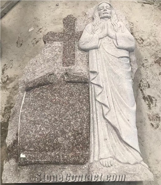 G664 Tombstone Cross Jesus Sculpture Headstone,Customer Size