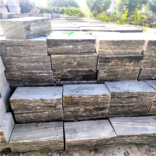 Grey Granite Nero Santiago Wall Blocks, Wall Mushroom Stone