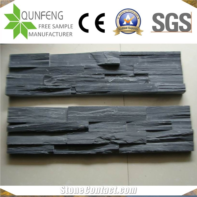 China Natural Wall Cladding Black Slate Ledger Stack Stone
