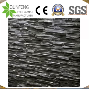 Black Split Stacked Stone Wall Panel China Slate Ledger