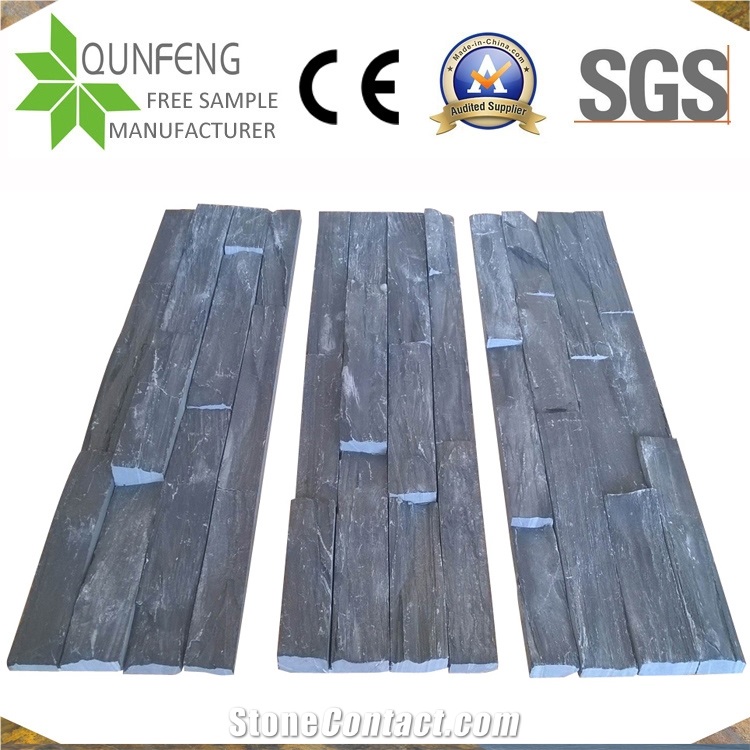 China Black Stacked Wall Panel Slate Ledge Stone