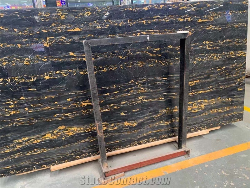 Black Gold  Flower Portoro, Black Marble Tile & Slab