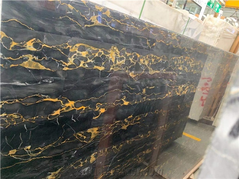 Black Gold  Flower Portoro, Black Marble Tile & Slab