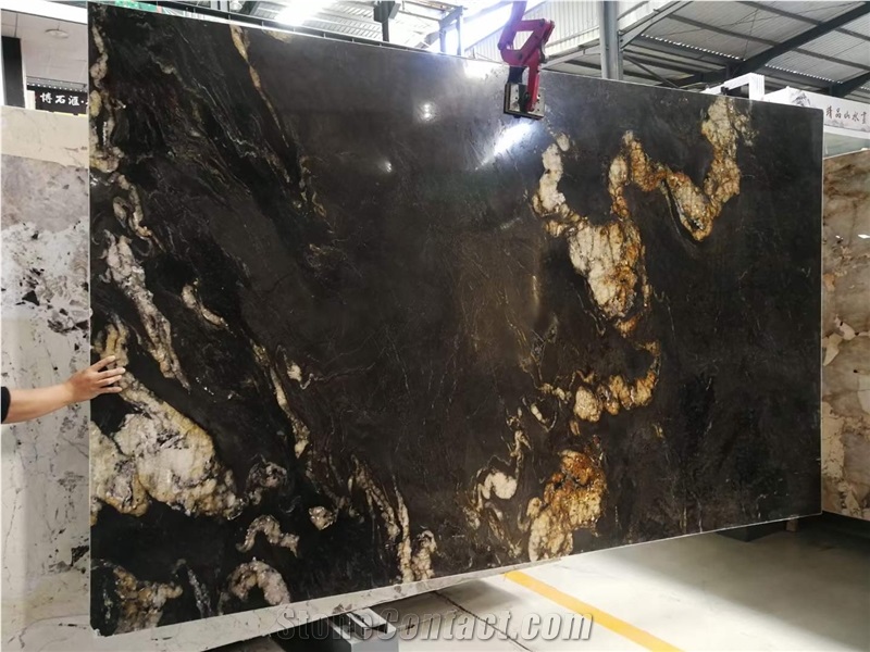 Golden Vein Titanium Cosmic Granite Wall Slab