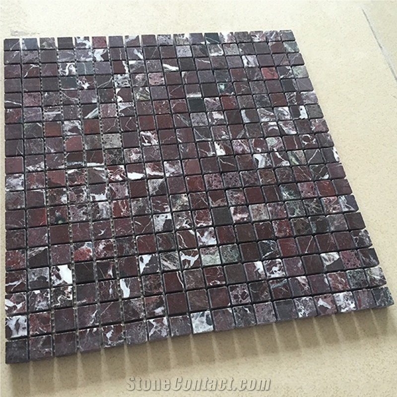 Rosso Levanto Marble Square Pattern Polished Mosaic Tile