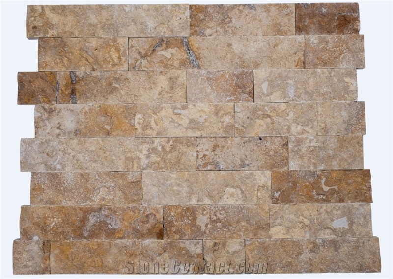Yellow Travertine Splitface Wall Cladding Panels,Ledger Panels,Z Stone