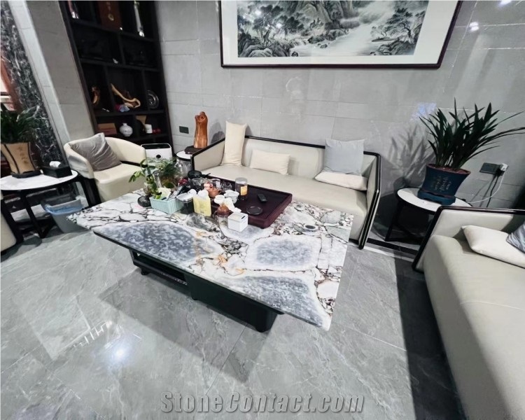 Beautiful Elephant White Marble Slab Dinning Table Top