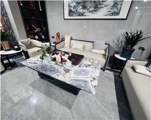Beautiful Elephant White Marble Slab Dinning Table Top