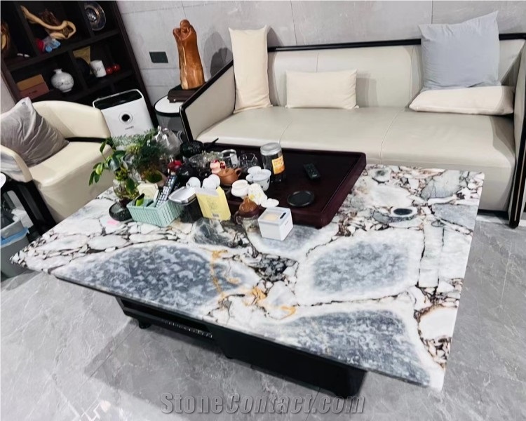 Beautiful Elephant White Marble Slab Dinning Table Top