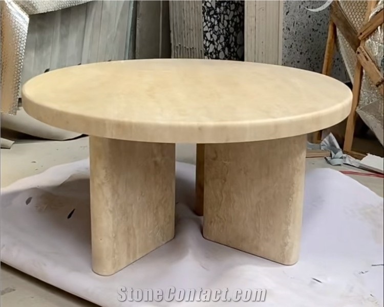 Creative Honed Round Beige Travertine Coffee Tea Table
