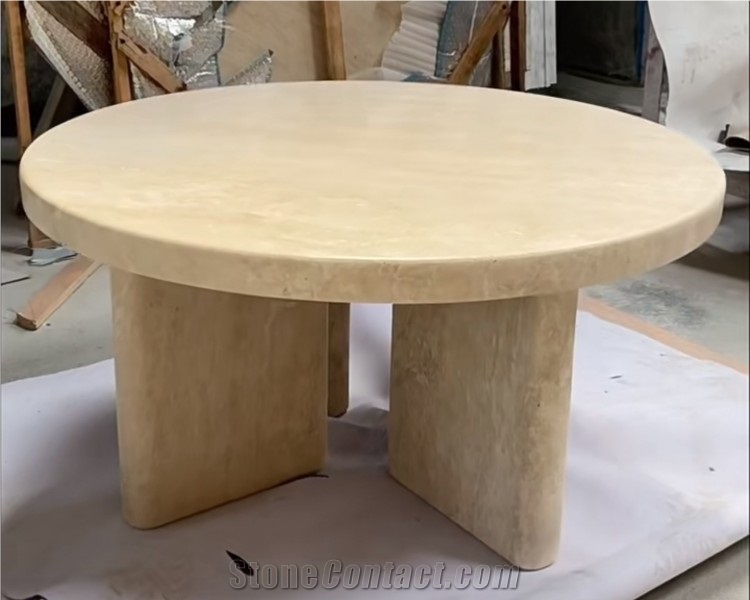 Creative Honed Round Beige Travertine Coffee Tea Table