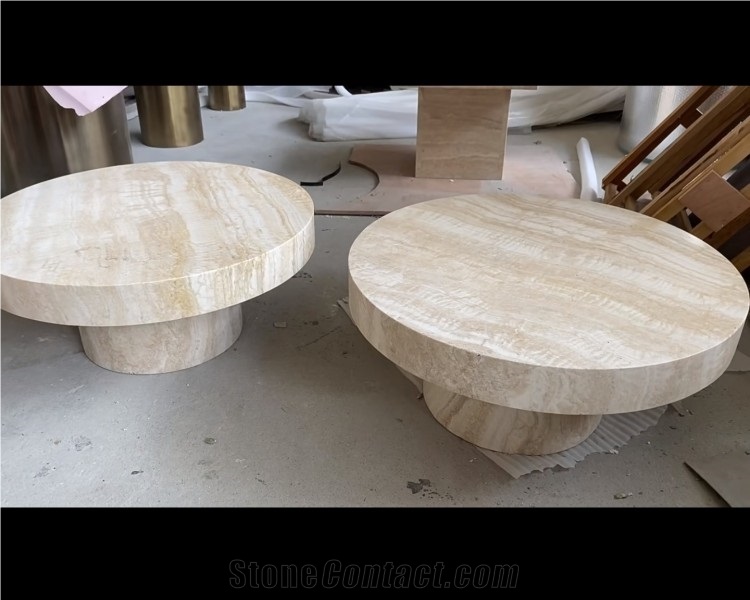 Design Luxury Honed Round Beige Travertine Coffee Tea Table