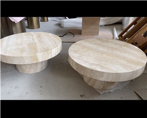 Design Luxury Honed Round Beige Travertine Coffee Tea Table