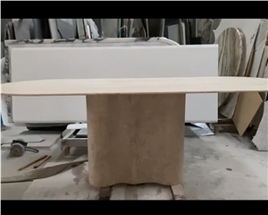 Factory Oval Shape Travertine Coffee Tea Table, Dining Table
