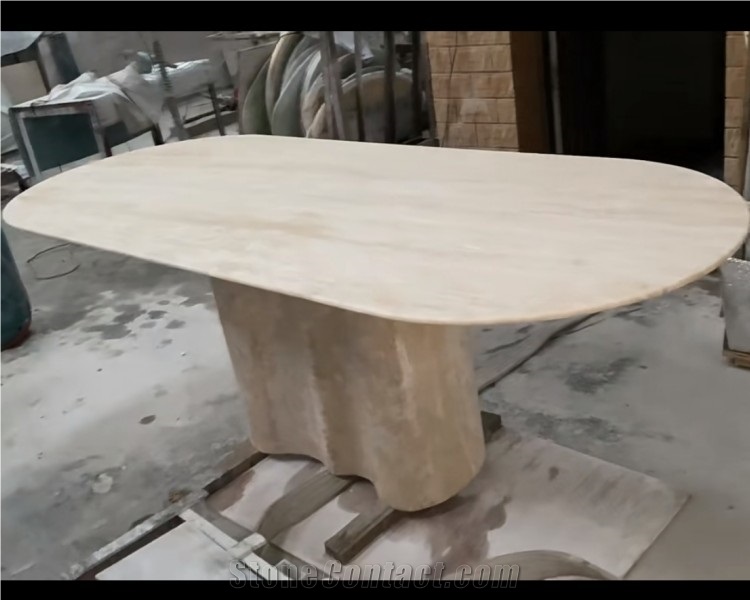 Factory Oval Shape Travertine Coffee Tea Table, Dining Table