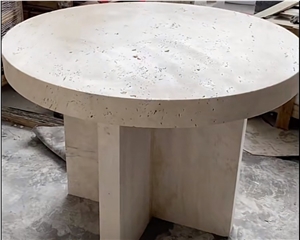 Home Deco Super White Custom Round Travertine Dinning Table