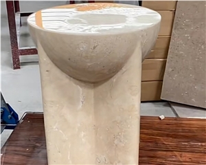 Indoor Natural White Travertine Side Table Stone Stool