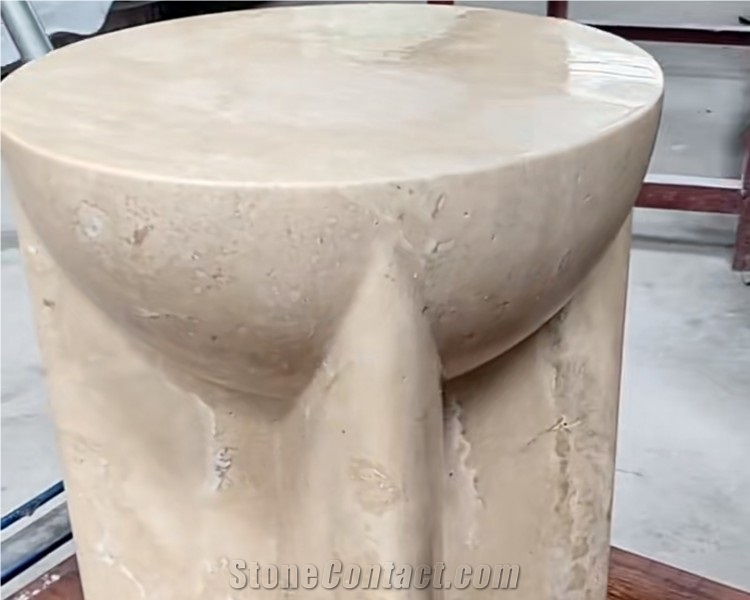 Indoor Natural White Travertine Side Table Stone Stool