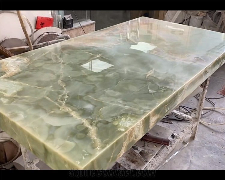 Light Green Jade Onyx Big Rectangle Table Top Dinning Table