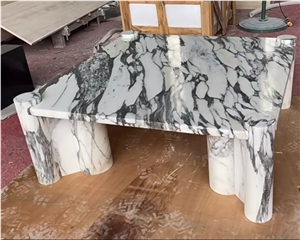 Modern Arabescato Marble White Stone Coffee Table