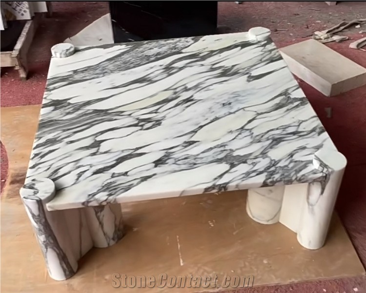Modern Arabescato Marble White Stone Coffee Table