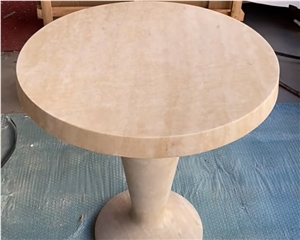 Modern Oniciato Bianco Beige Round Travertine Coffee Table