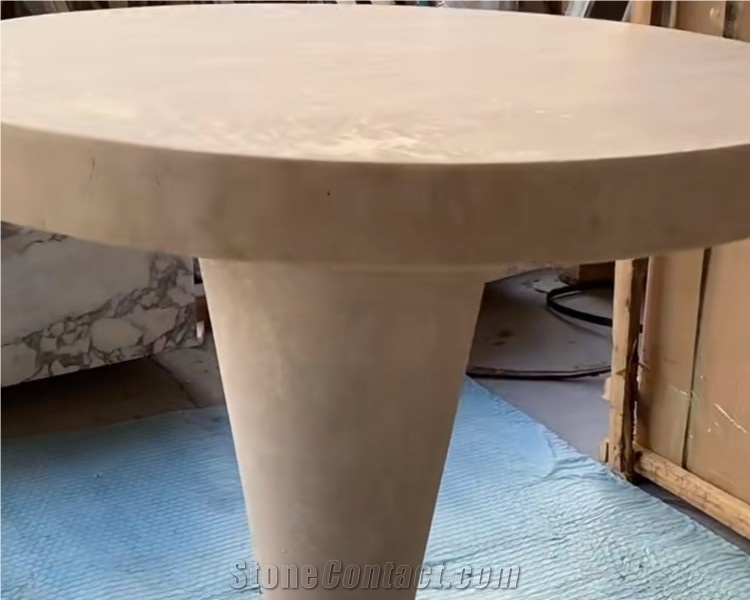 Modern Oniciato Bianco Beige Round Travertine Coffee Table