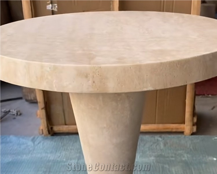 Modern Oniciato Bianco Beige Round Travertine Coffee Table
