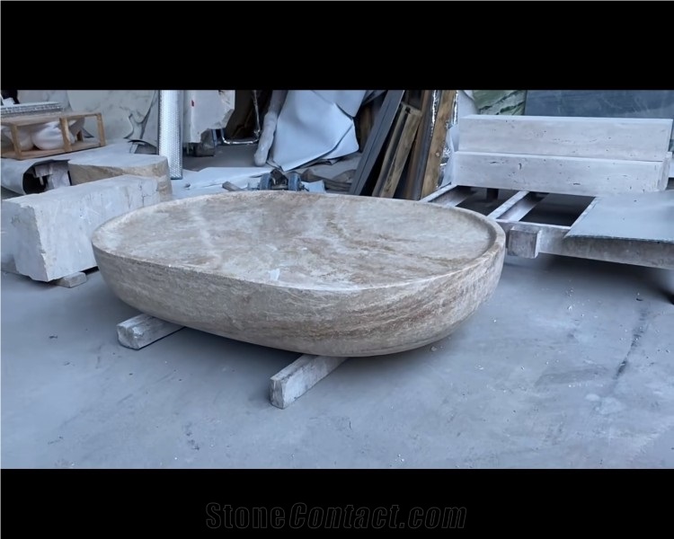 Natural Beige Oval Stone Coffee Table Travertine Tables