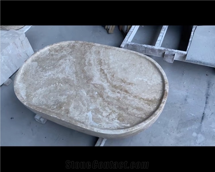 Natural Beige Oval Stone Coffee Table Travertine Tables