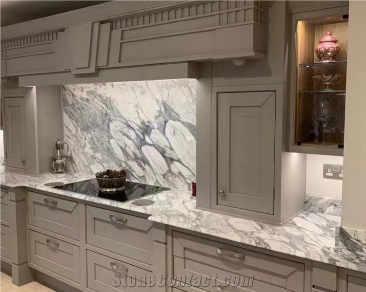 Natural Stone Arabescato White Marble Slab Home Countertop