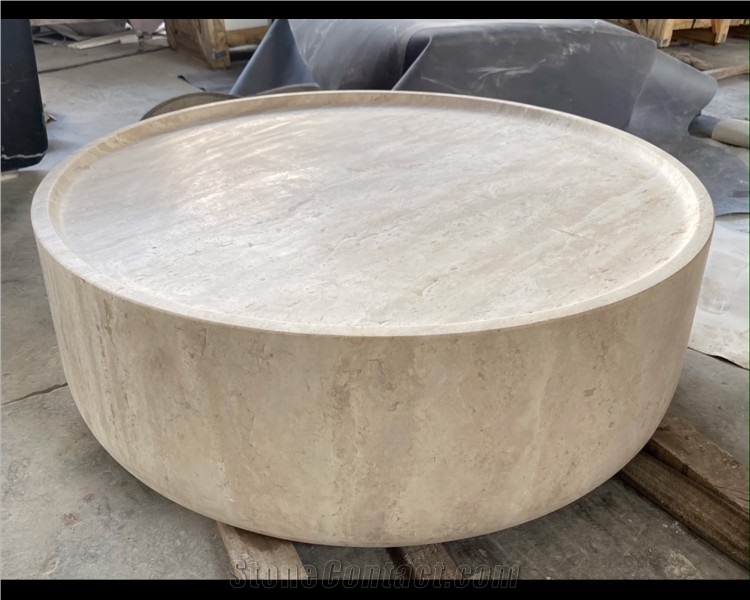 Natural Stone Beige Travertine Side Table Stone Stool