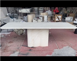 Newest Super White Travertine Precious Stone Dinning Table