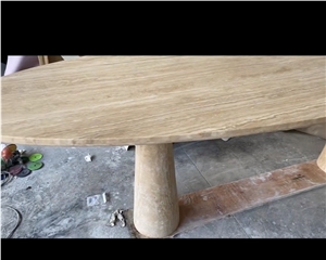 Oval Shape Travertine Coffee Tea Table Beige Stone Furniture